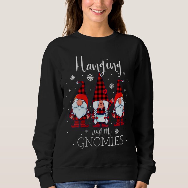 Sudadera Colgando Con Mis Gnomies Navidades Buffalo Plaid G (Anverso)