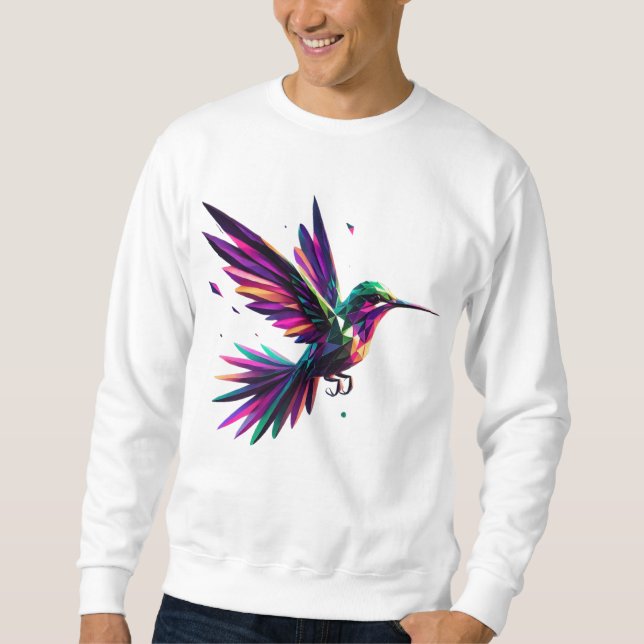 Sudadera Colibrí Arcoíris Geométrico – Arte Moderno Vibrant (Anverso)