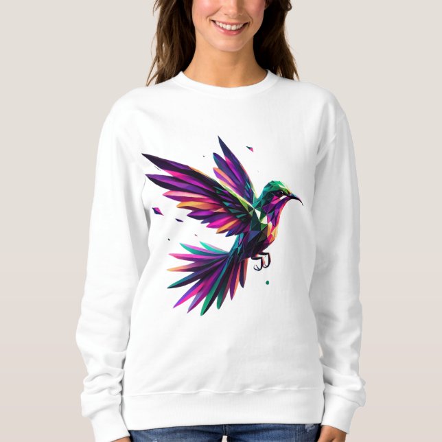 Sudadera Colibrí Arcoíris Geométrico – Arte Moderno Vibrant (Anverso)