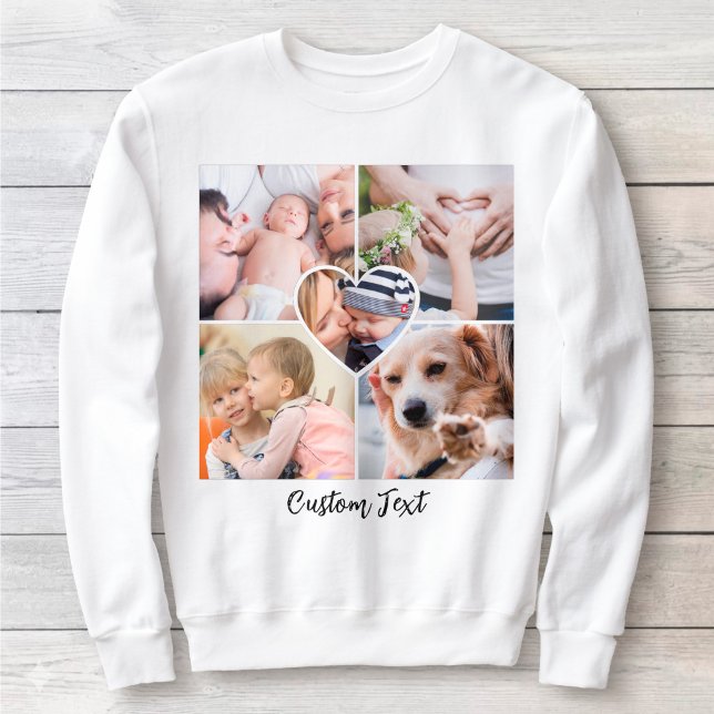 Sudadera Collage de Fotos de Corazón con Escritura Moderna  (Photo Collage with Heart-Shaped Picture and Custom Text Sweatshirt)