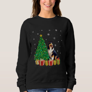 Sudadera Collie Dog Xmas Tree iluminando Santa Hat Collie D