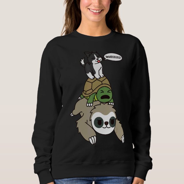 Sudadera Collie Fronteriza Riding Sloth Tortoise Dog (Anverso)