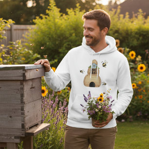 Sudadera Colmena de Abejas Melíferas con Flor Azul y Abejas