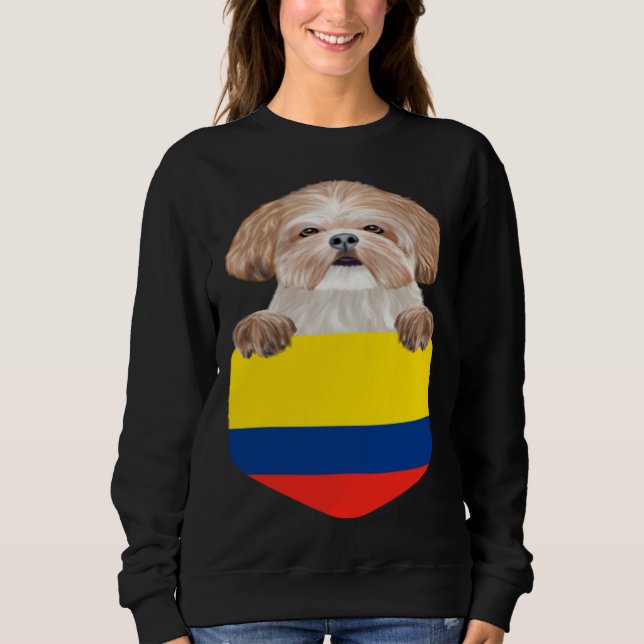 Sudadera Colombia Flag Shih Tzu Dog In Pocket (Anverso)