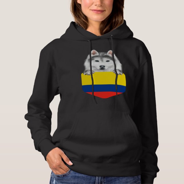 Sudadera Colombia Flag Siberian Husky Dog In Pocket (Anverso)