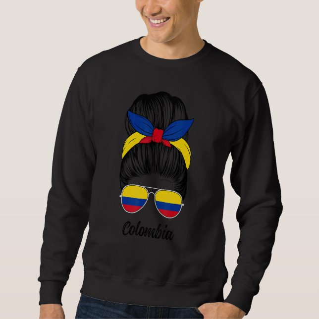 Sudadera Colombia Messy Bun Cute Colombian Flag Pride Women (Anverso)