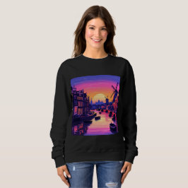 Sudadera Colorful Amsterdam Sunset – Dutch Canal & Windmill