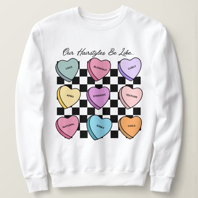 Sudadera Colorful Candy Valentine's Black Hair Sweatshirt (Anverso del diseño)