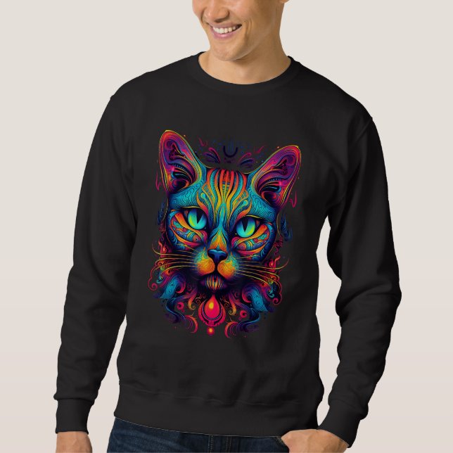 Sudadera Colorful Cat  Psychedelic Art Trippy Hippie Girls  (Anverso)
