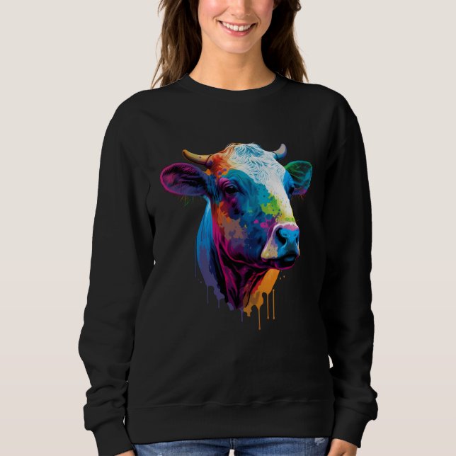 Sudadera Colorful Cow Painting  Farmer or Fam Animal (Anverso)