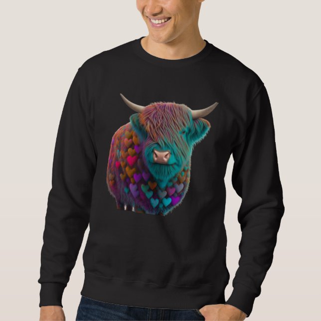 Sudadera Colorful Highland Cow Valentine's Day Farm Cow   3 (Anverso)