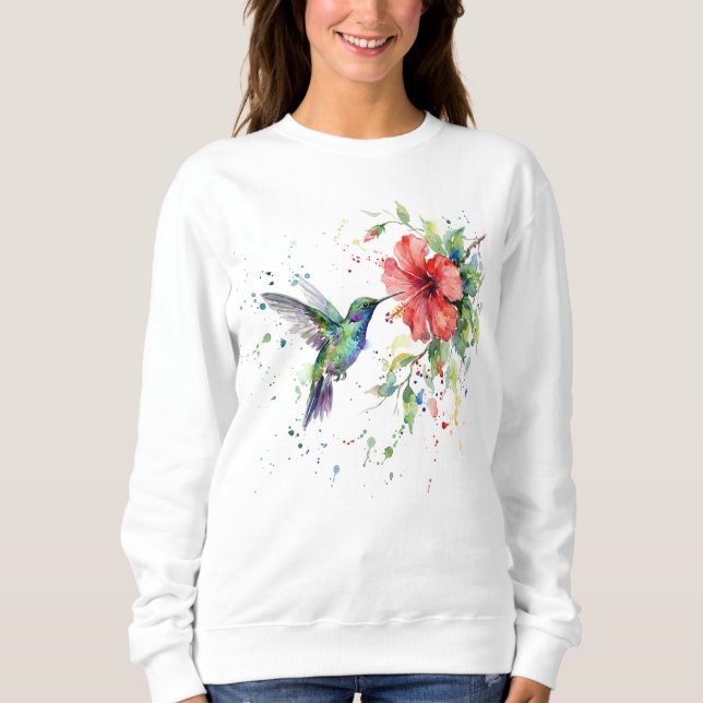 Sudadera Colorful Hummingbird Watercolor Floral Nature Art (Anverso)