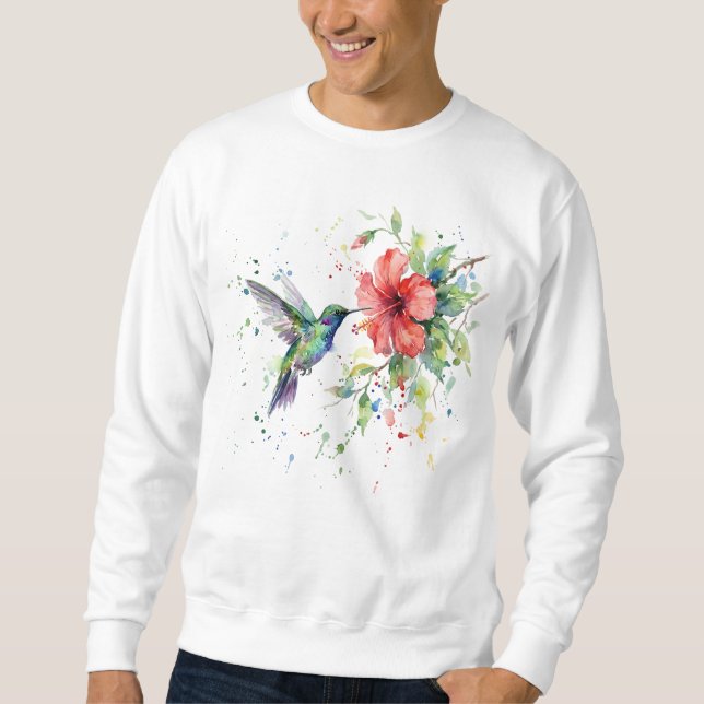 Sudadera Colorful Hummingbird Watercolor Floral Nature Art (Anverso)