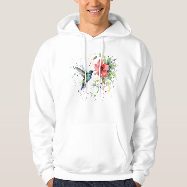 Sudadera Colorful Hummingbird Watercolor Floral Nature Art (Anverso)