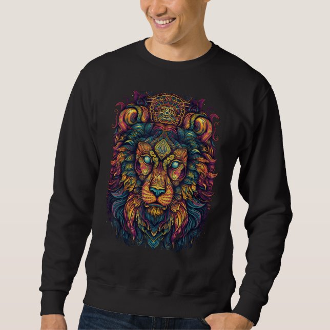 Sudadera Colorful Lion Psychedelic Trippy Hippie Men Women  (Anverso)