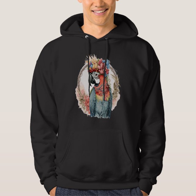 Sudadera Colorful Parrot Watercolor Macaw Bird Flower Crown (Anverso)