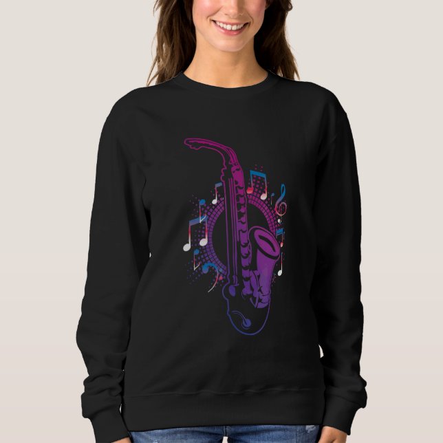Sudadera Coloridas notas musicales saxofonista Sax (Anverso)