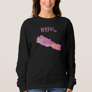 Sudadera Colorido mapa aislado de Nepal en color acuarela