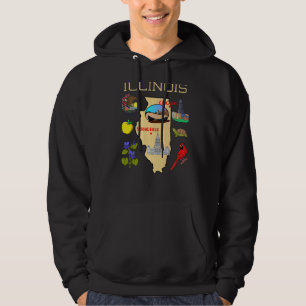 Sudadera Colorido Mapa De Illinois Con Puntos De Vista Popu