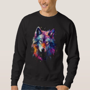 Sudadera Colorido Wolf Face Watercolor Wolf Art Motif