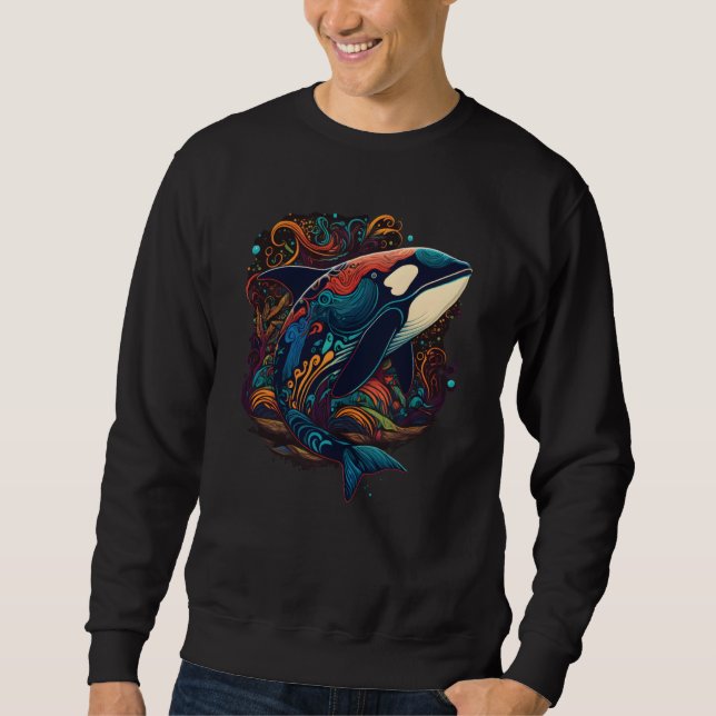Sudadera Colourful mystical orca whale watching dolphin pot (Anverso)