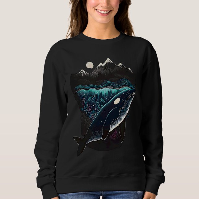 Sudadera Colourful mystical orca whale watching dolphin pot (Anverso)