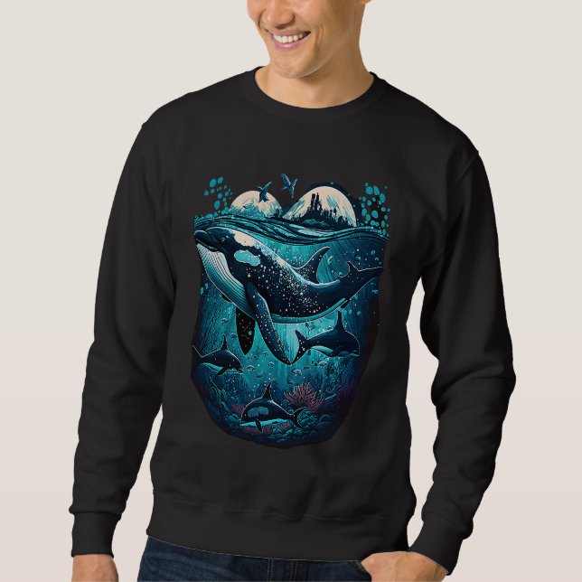 Sudadera Colourful mystical orca whale watching dolphin pot (Anverso)