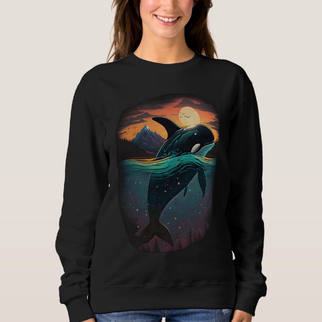 Sudadera Colourful mystical orca whale watching dolphin pot (Anverso)