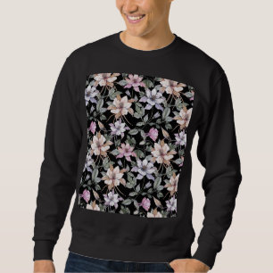 Sudadera Columbina exótica: acuarela floral negra.