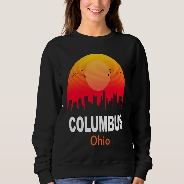 Sudadera Columbus Ohio Atardecer Antiguo Ciudad Retro Estad (Anverso)