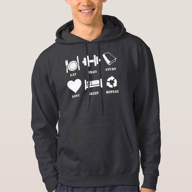 Sudadera Coma, entrene, estudie, ame, duerma, repita (Anverso)