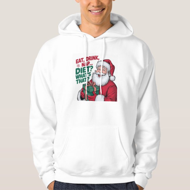 Sudadera Come Come Siesta Qué Dieta, divertido Santa (Anverso)