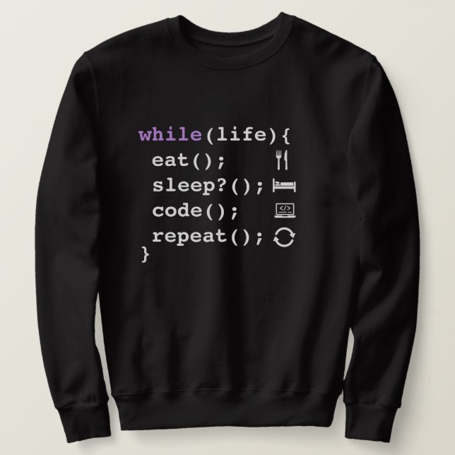 Sudadera Come Dormir Codificar Repetir – Programador Mínimo (Anverso del diseño)