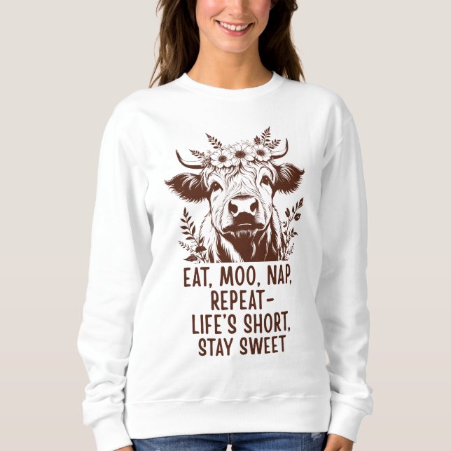 Sudadera Come Vaca Duerme Repite - Vaca Highland Divertida  (Anverso)