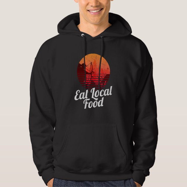 Sudadera Comer comida local Bowhun Retro Cazando ciervos (Anverso)