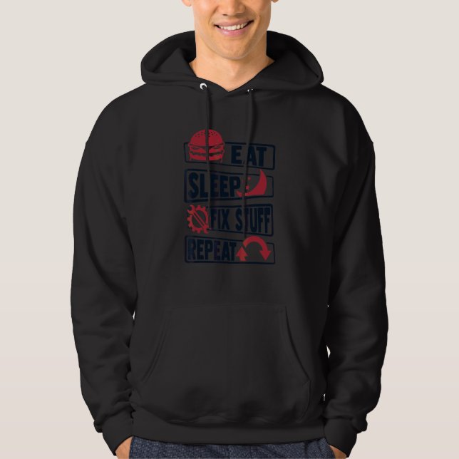 Sudadera Comer Dormir Arreglar Cosas Repetir Técnico de Coc (Anverso)