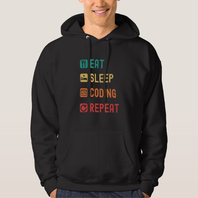 Sudadera Comer dormir codificación repetir con casillas de  (Anverso)
