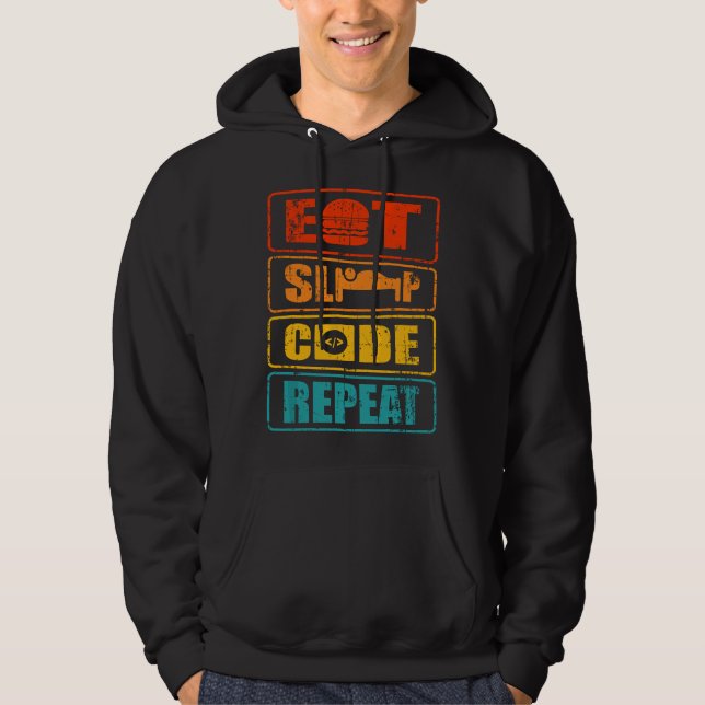 Sudadera comer dormir código repetir científico informático (Anverso)