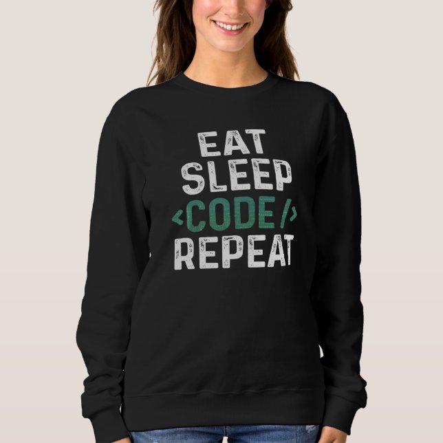 Sudadera Comer Dormir Código Repetir Diversión Programación (Anverso)