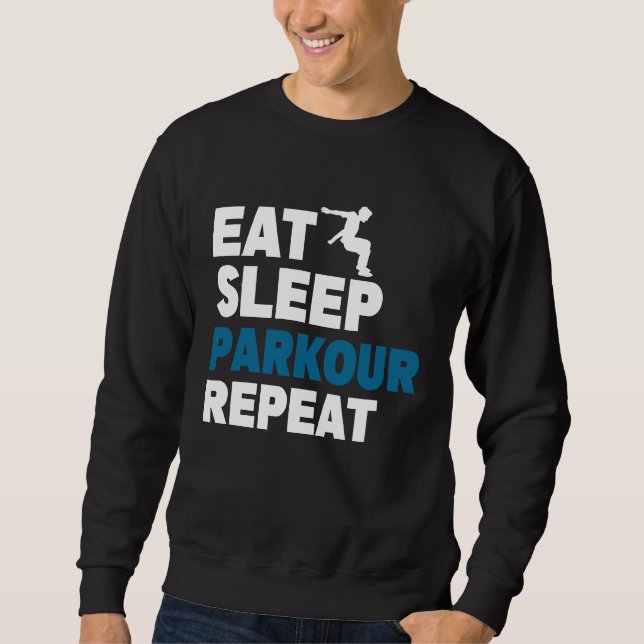 Sudadera Comer Dormir Parkour Repetir Carrera Libre Salto E (Anverso)