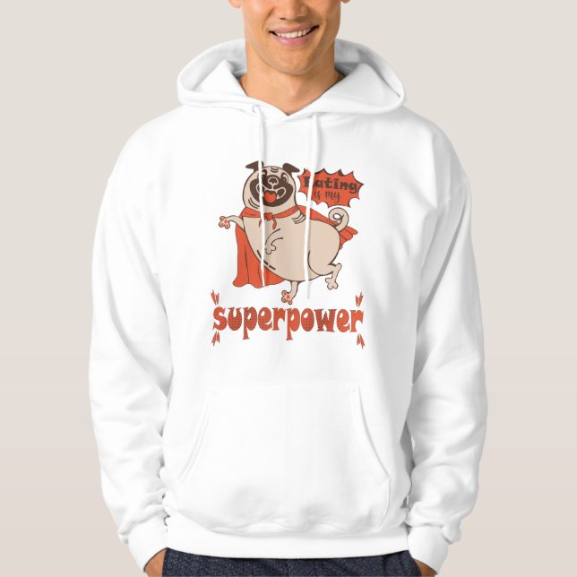 Sudadera Comer es mi sobrenombre rojo cloak pug estilo cómi (Anverso)