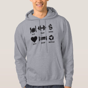 Sudadera Comer, tren, trabajo, amor, sueño, repetir