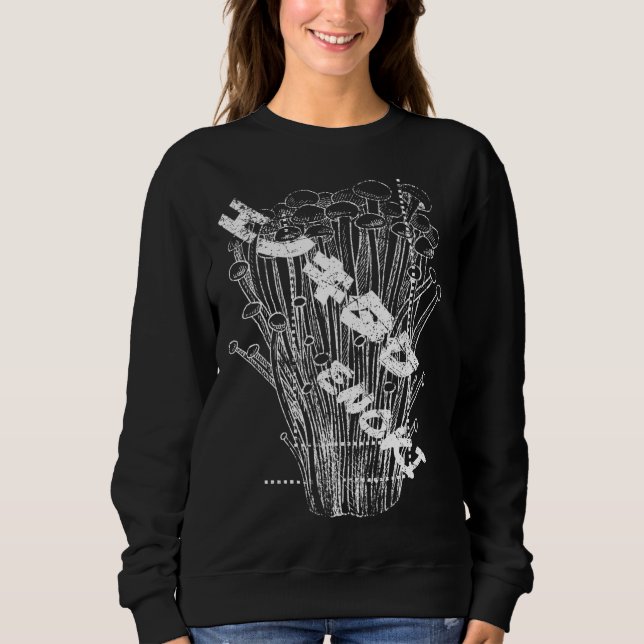 Sudadera Comida de hongos japoneses con letras Enoki blanca (Anverso)