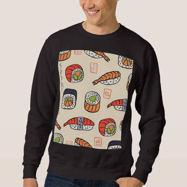 Sudadera Comida de sushi, diseño de patrones impecable. (Anverso)