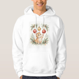 Sudadera con adornos de gatito de Navidad en acuar