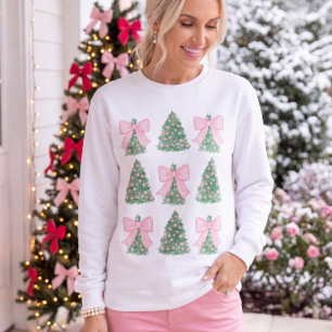 Sudadera con árboles de Navidad y lazos rosados Pr