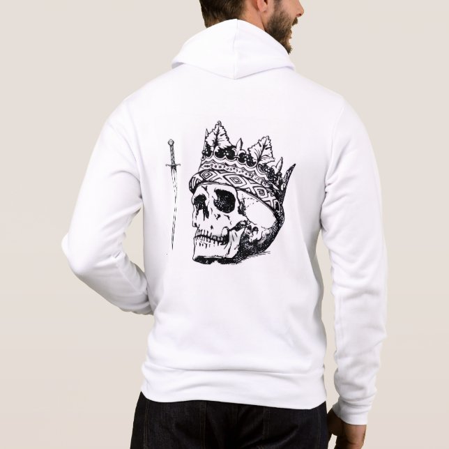 Sudadera con capucha blanca de cráneo coronado y d (Reverso)