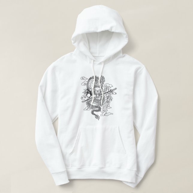 Sudadera con capucha china Luna Roja y Dragón (Diseño del anverso)