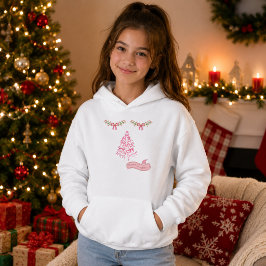 Sudadera con capucha de árbol de Navidad rosa para