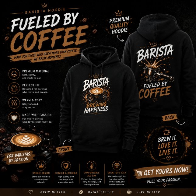 Sudadera con capucha de Barista – Gráfica de 'Impu (Subido por el creador)